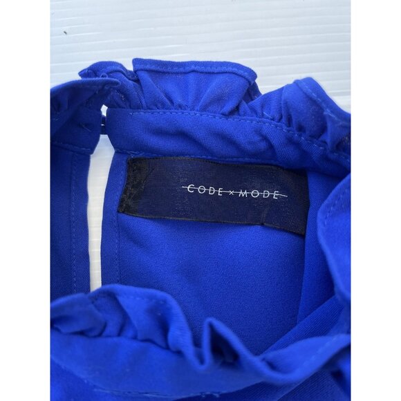Code X Mode Women’s Blue Ruffle High Neck Top Size XS Polyester NWOT - Picture 4 of 12